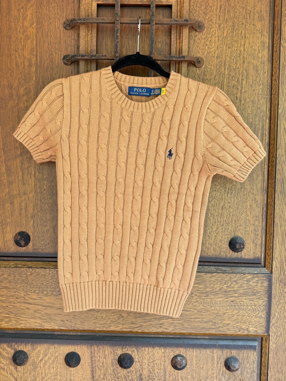 Polo by Ralph Lauren Cable Knit Short-Sleeve Sweater — Warm Tan